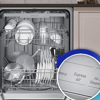 Image of dishwasher with a highlihgt of the "Express 60" setting on the control panel.