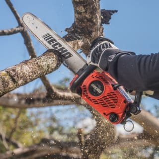 Top handle chainsaw cutting branch