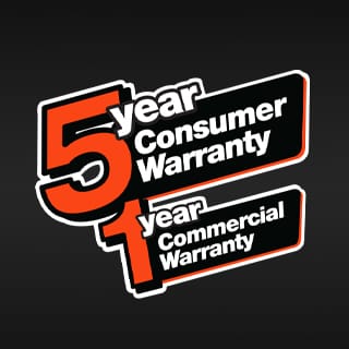 5-year consumer / 1-year commercial warranty