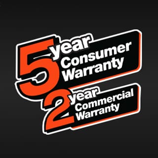 5-year consumer / 2-year commercial warranty